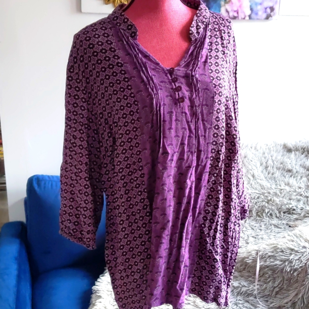 Flowy Purple Print Blouse Sz XL